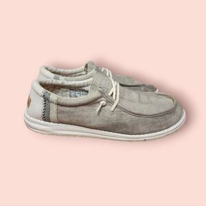 Hey Dude Wally Linen Natural Khaki Shoes Slip-On